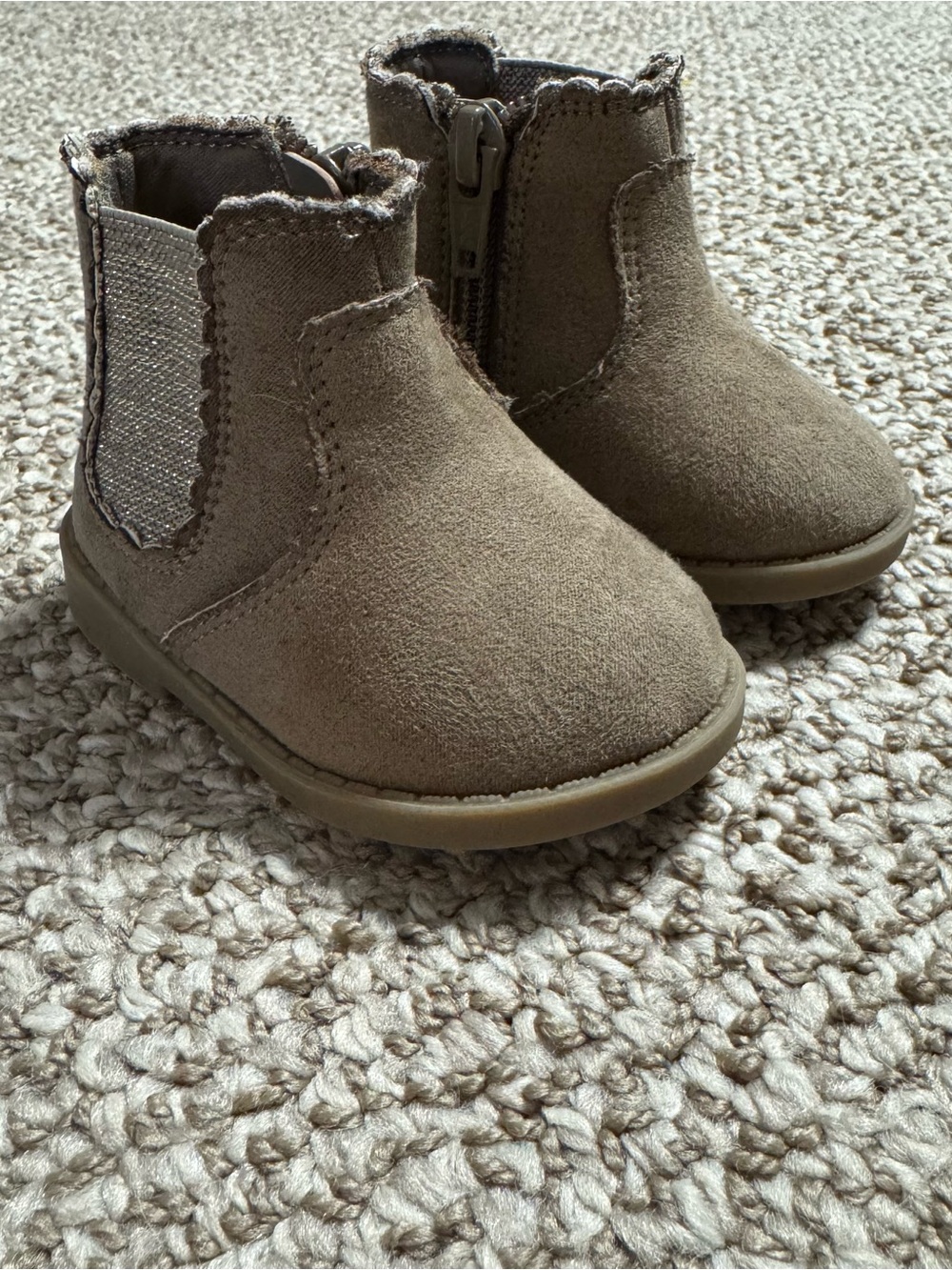 Garanimals Taupe Brown Faux Suede Chelsea Boots Baby Girl Size 2 Zipper Closure